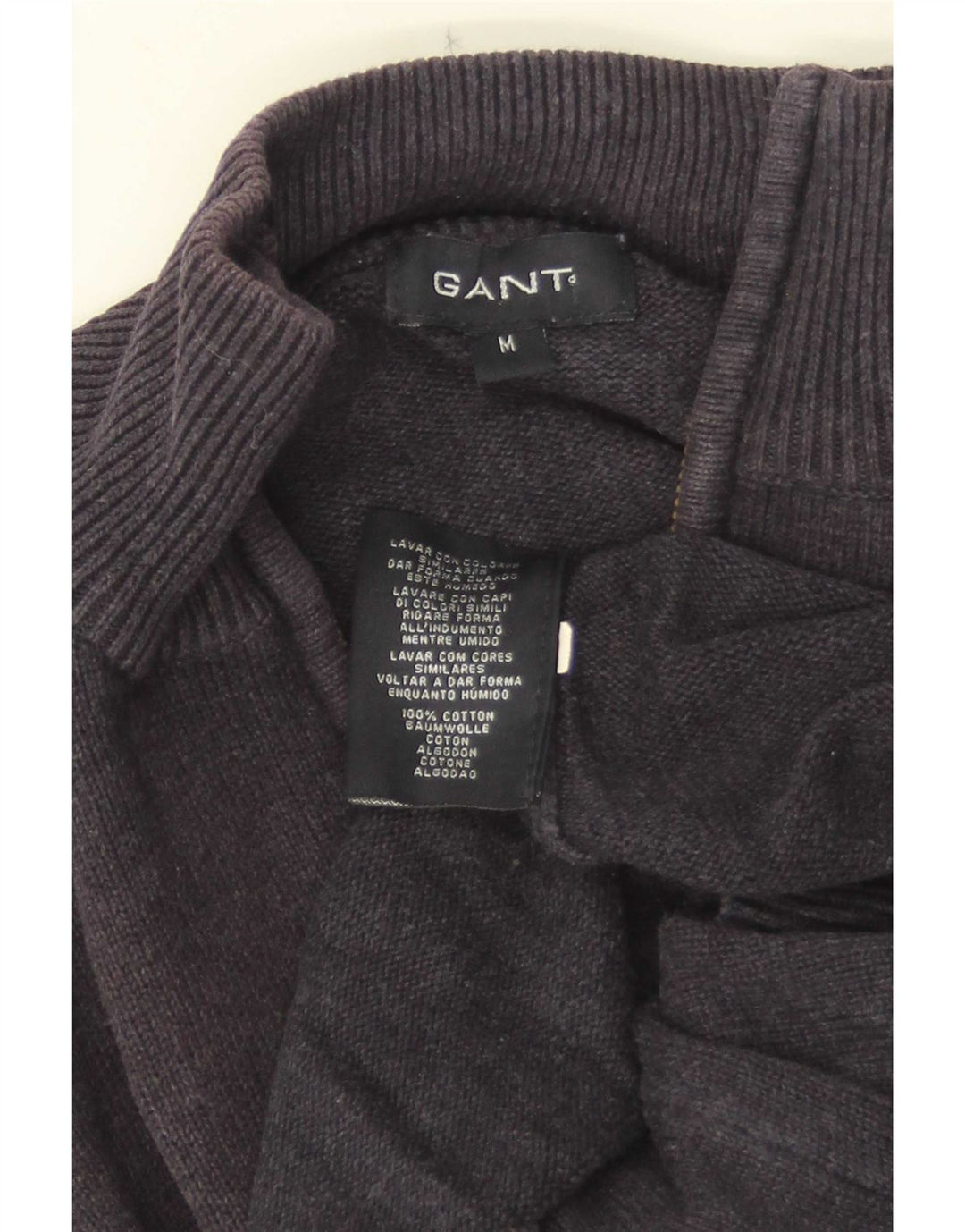 Suéter masculino Gant com zíper e gola alta, algodão manchado azul marinho médio