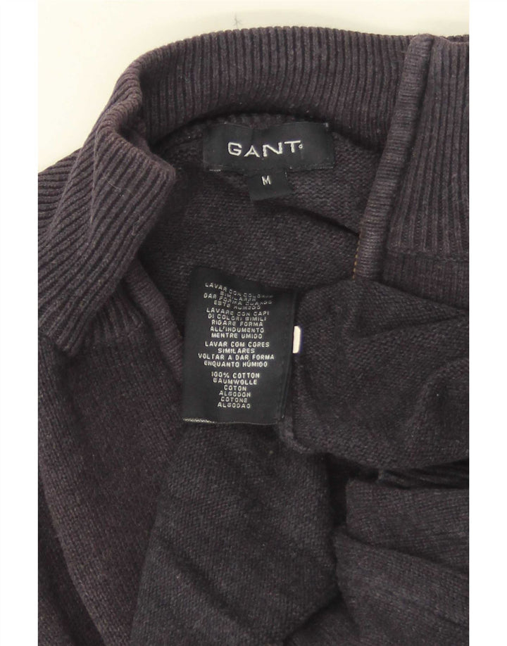 Suéter masculino Gant com zíper e gola alta, algodão manchado azul marinho médio