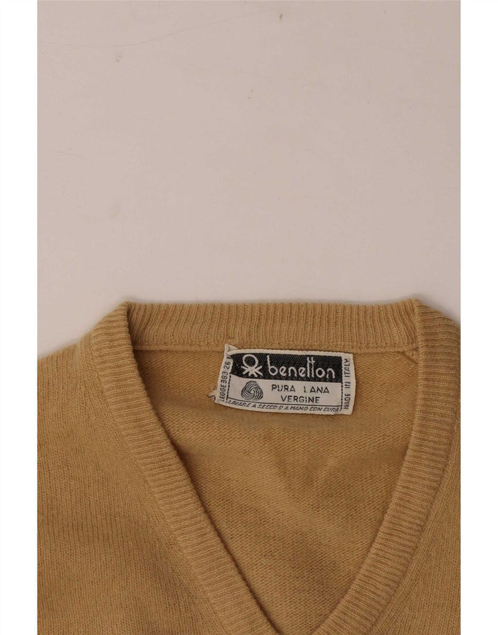 Suéter feminino Benetton com decote em V Reino Unido 10 lã bege pequena