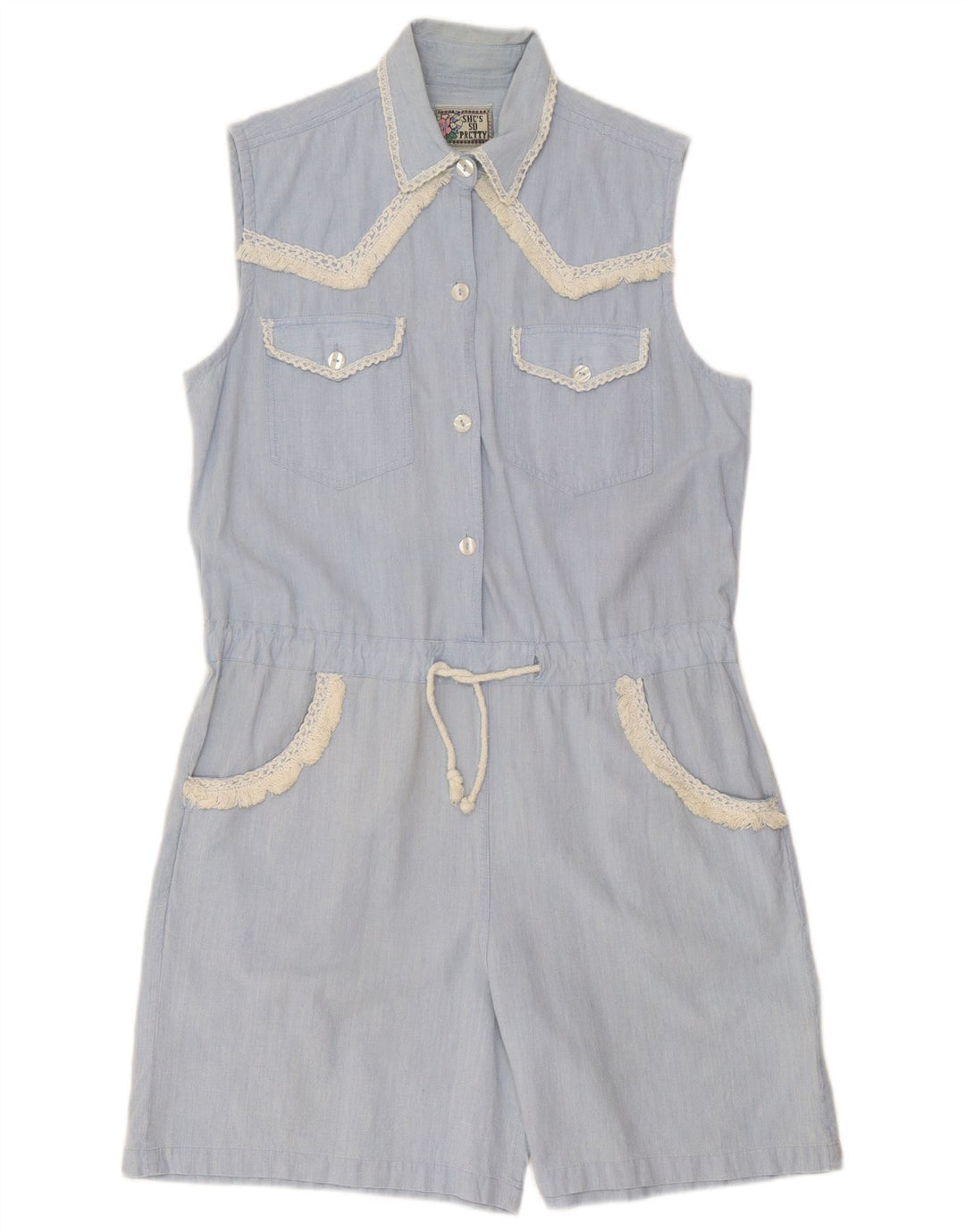 Macacão feminino vintage sem mangas UK 16 grande azul