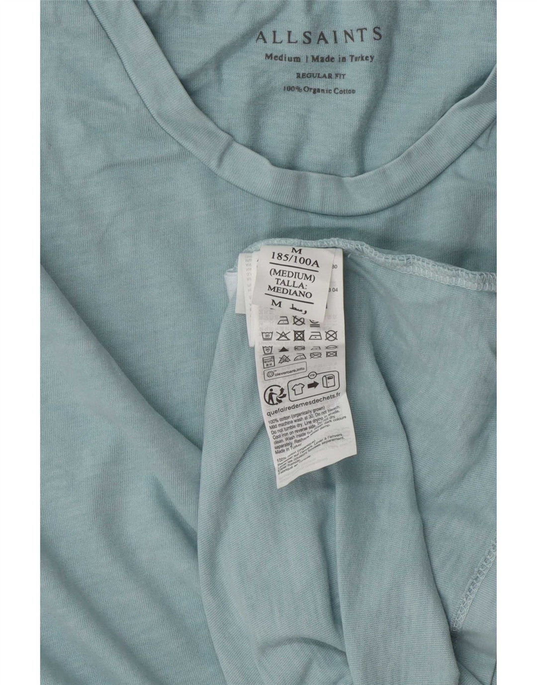 All Saints Mens Camiseta Regular Fit Top Médio Algodão Azul