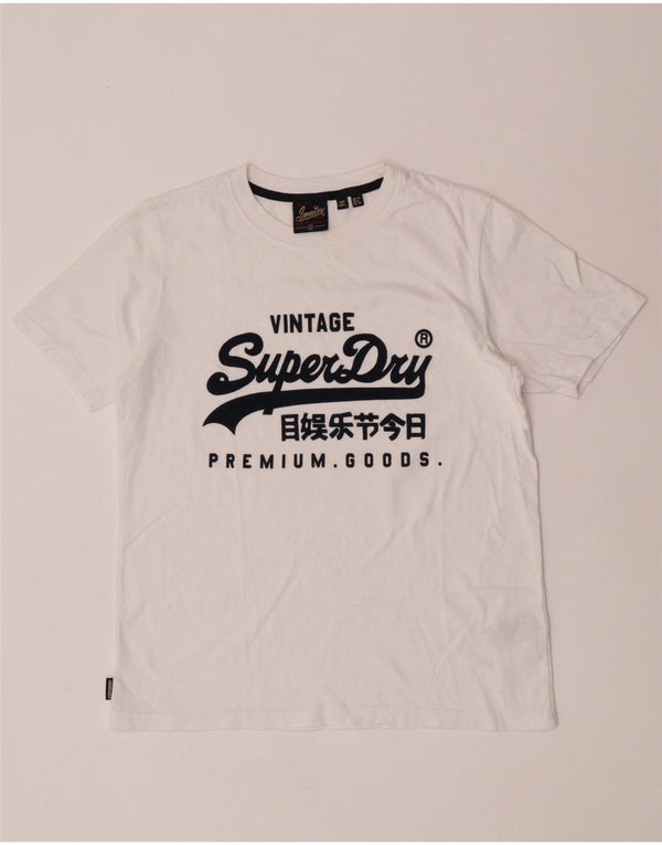 Camiseta feminina Superdry com estampa gráfica UK 10 pequeno algodão branco