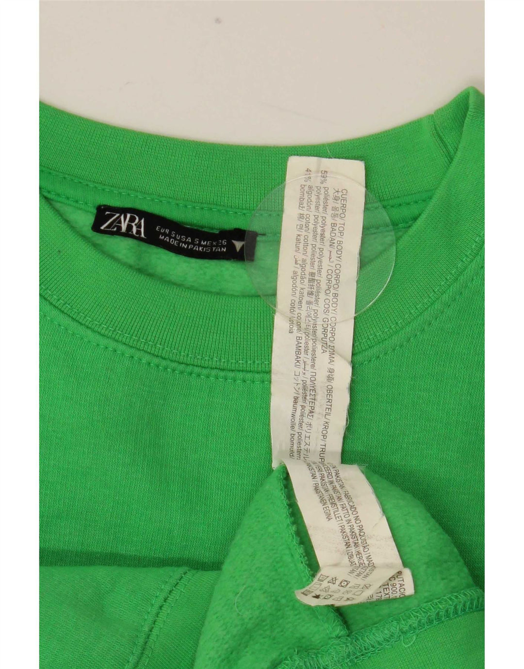 Zara Womens Crop Sweatshirt Jumper UK 10 Pequeno Poliéster Verde