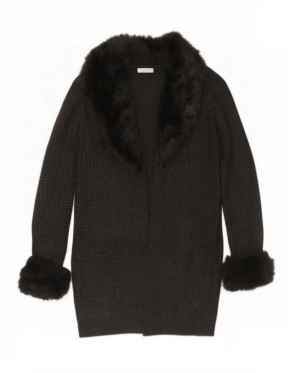 Marks & Spencer Suéter feminino Per Una Longline Cardigan Reino Unido 14 Médio Preto