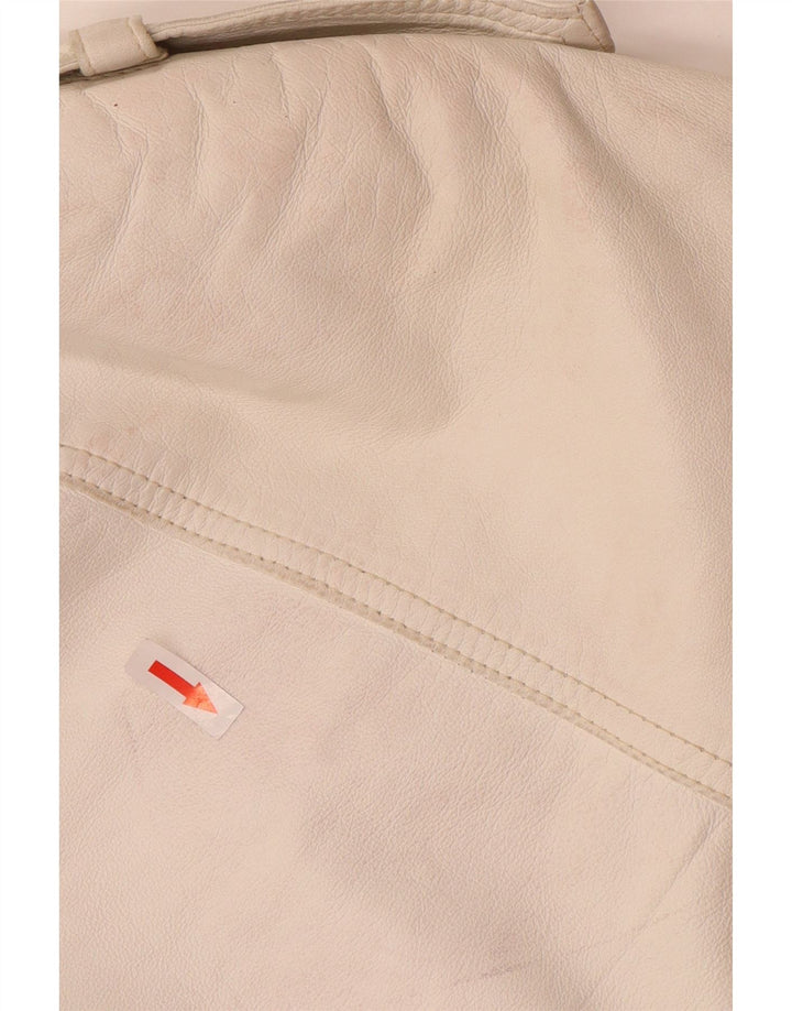 Jaqueta de couro militar feminina vintage Reino Unido 14 couro branco médio
