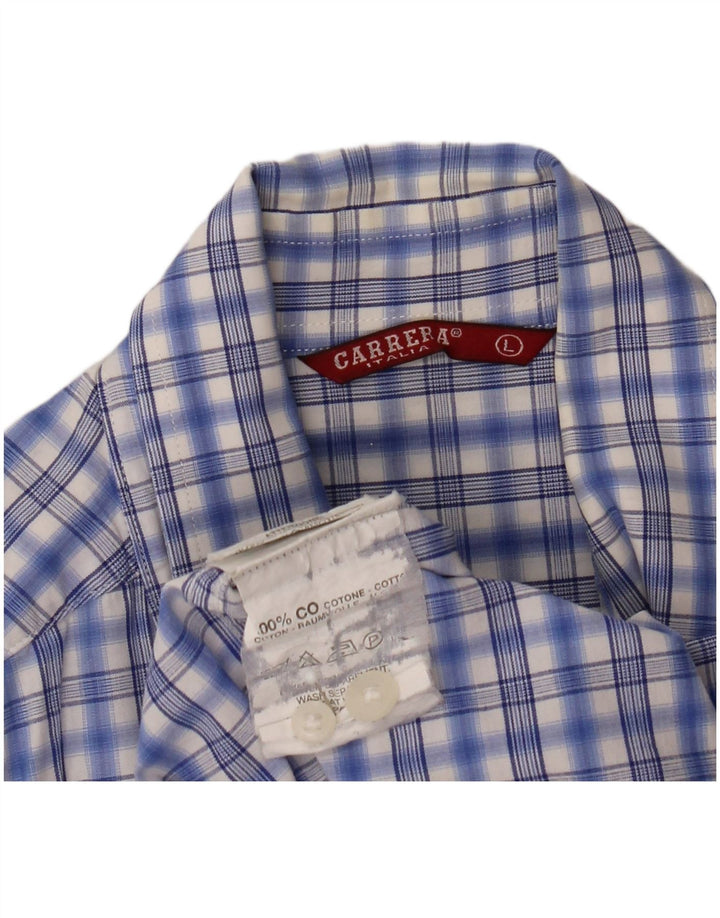 Camisa masculina de manga curta Carrera grande algodão xadrez azul