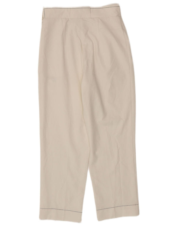 Calças cortadas finas femininas Topshop Reino Unido 8 pequeno W28 L25 poliéster branco