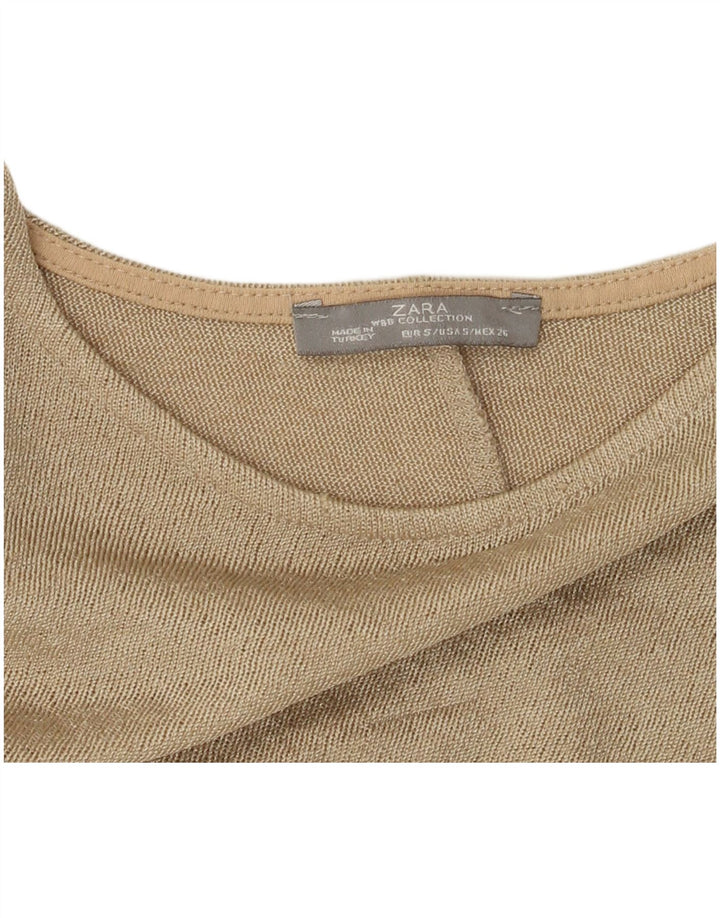 Zara Top feminino oversized manga 3/4 Reino Unido 10 pequeno bloco colorido bege