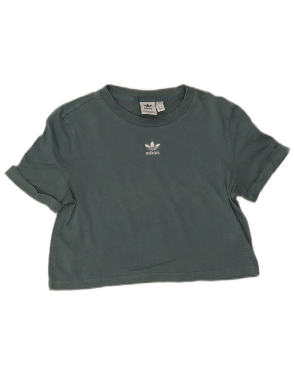 Adidas Womens Crop T-Shirt Top UK 8 Pequeno Verde Algodão