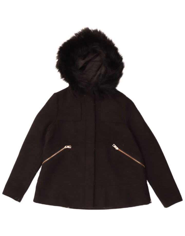 Jaqueta bomber com capuz feminino Zara UK 10 poliéster preto pequeno