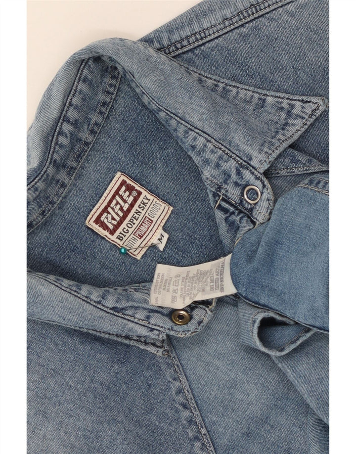 Camisa jeans feminina sem mangas Rifle UK 14 algodão azul médio