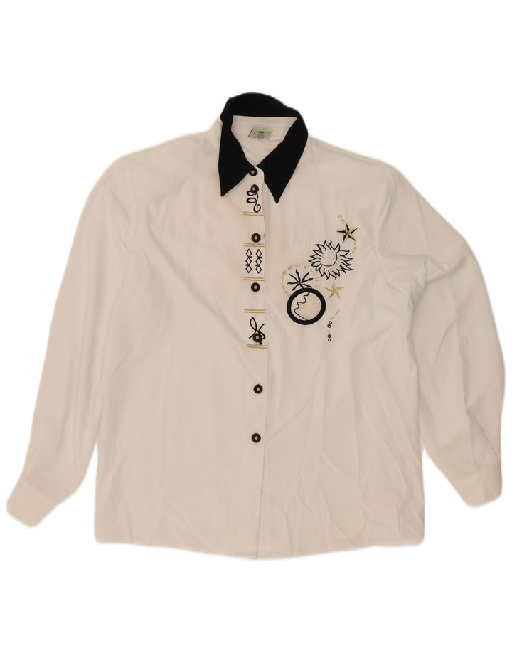 Camisa gráfica feminina Yessica EU 40 poliéster geométrico branco médio