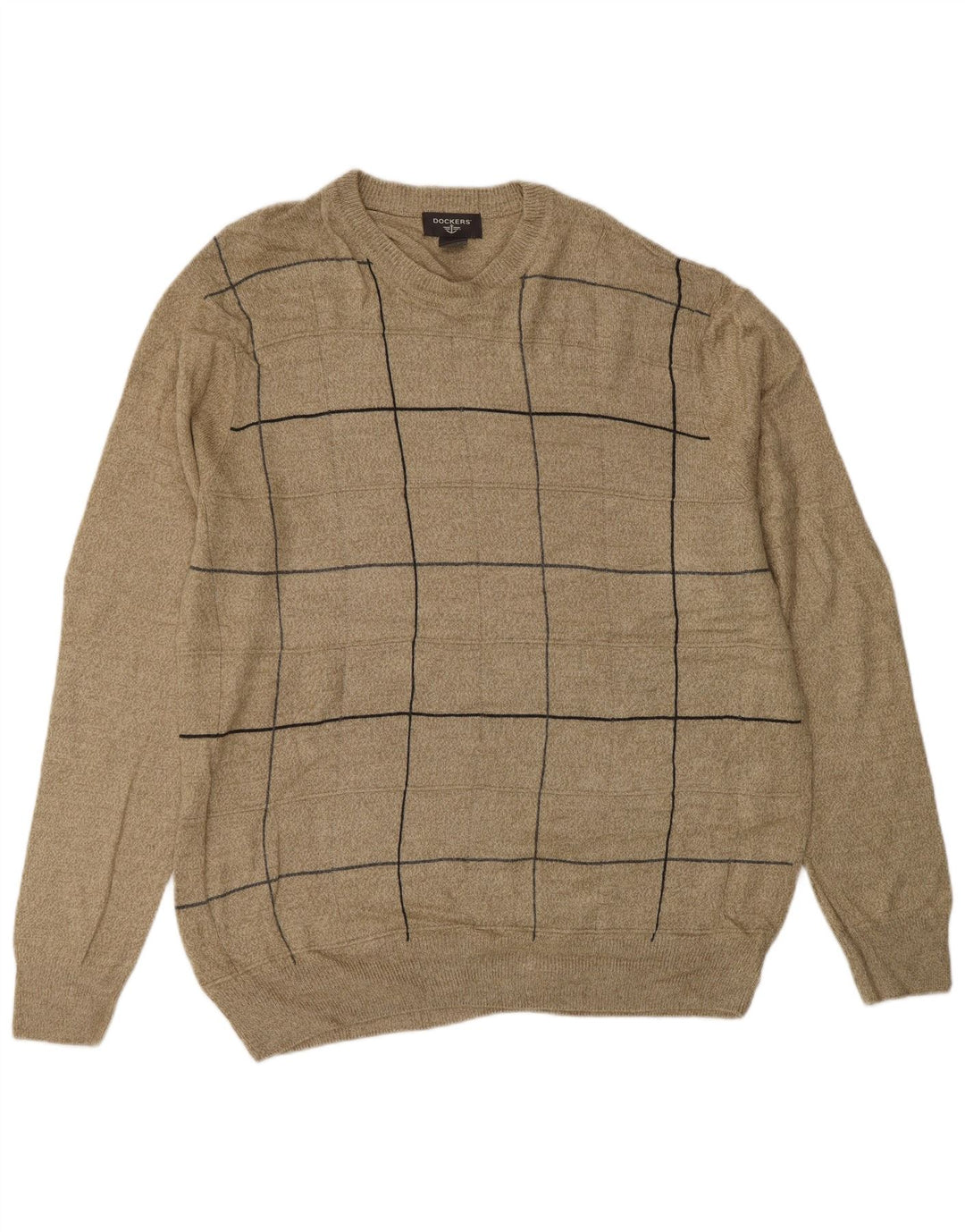 DOCKERS Suéter masculino com gola redonda, grande bege xadrez acrílico
