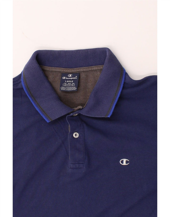 CHAMPION Mens Polo Shirt Large Navy Blue Cotton Vintage Champion and Second-Hand Champion from Messina Hembry 