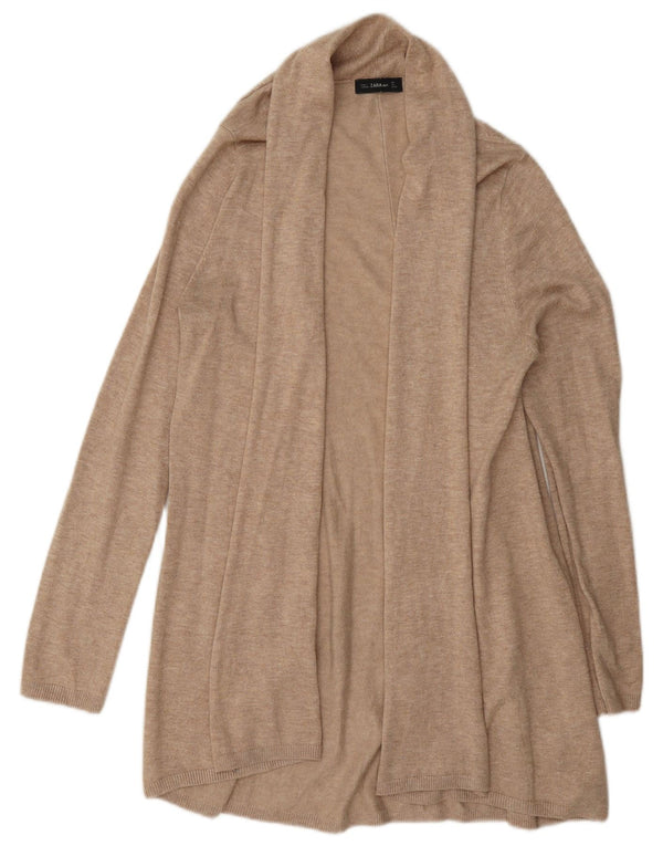 Suéter cardigã aberto com palangre feminino Zara Reino Unido 16 grande bege viscose
