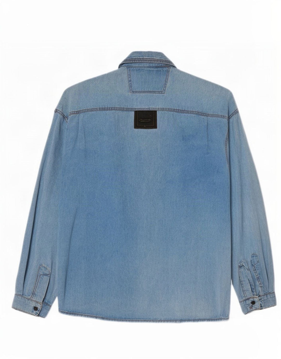 Camisa jeans masculina vintage grande bloco colorido azul