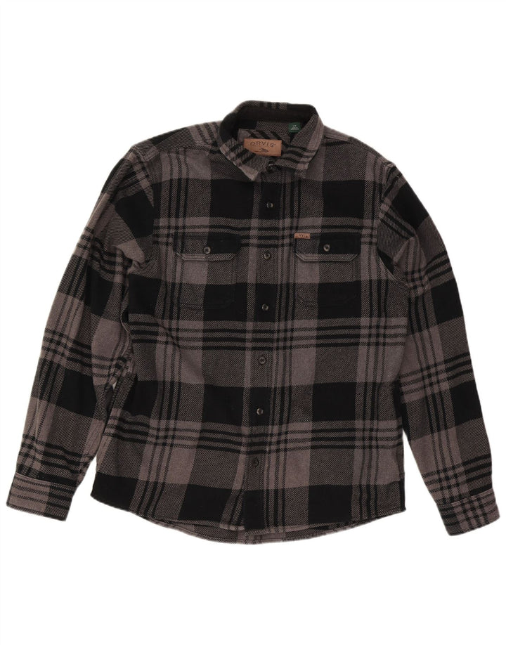 Camisa masculina de flanela Orvis grande algodão xadrez preto