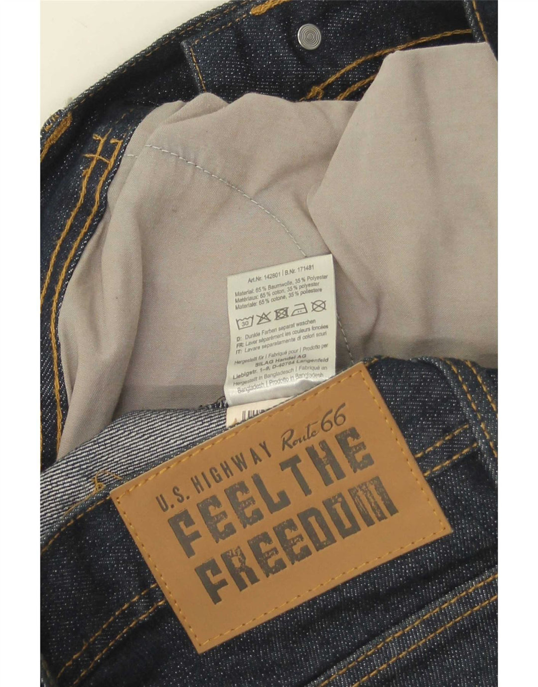 Calça jeans reta masculina Route 66 W36 L30 azul marinho algodão