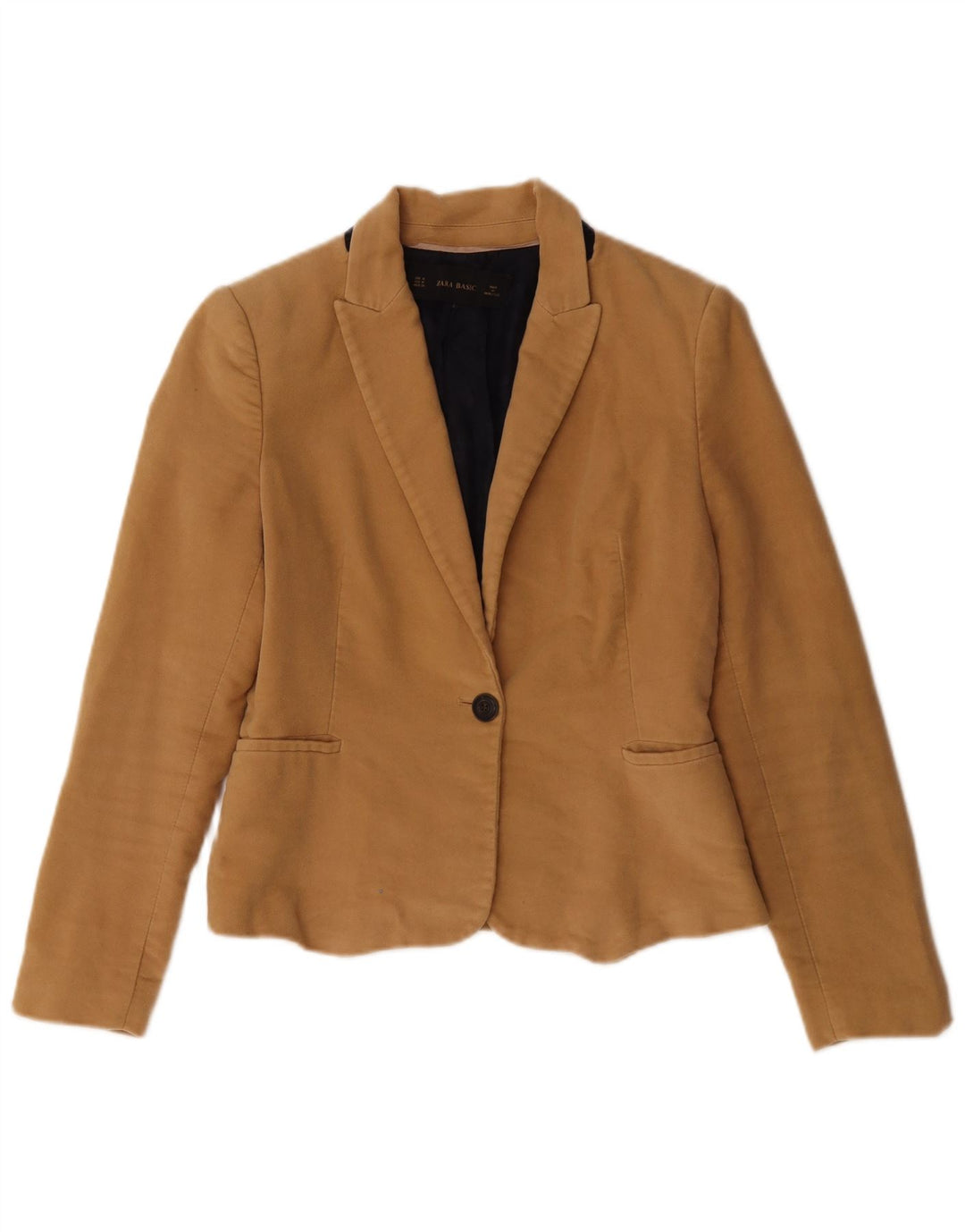 Jaqueta blazer feminina Zara Crop 1 botão Reino Unido 12 acetato bege médio