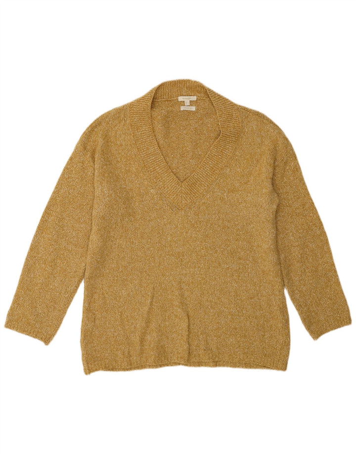 Suéter feminino Massimo Dutti com decote em V Reino Unido 10 pequeno amarelo manchado