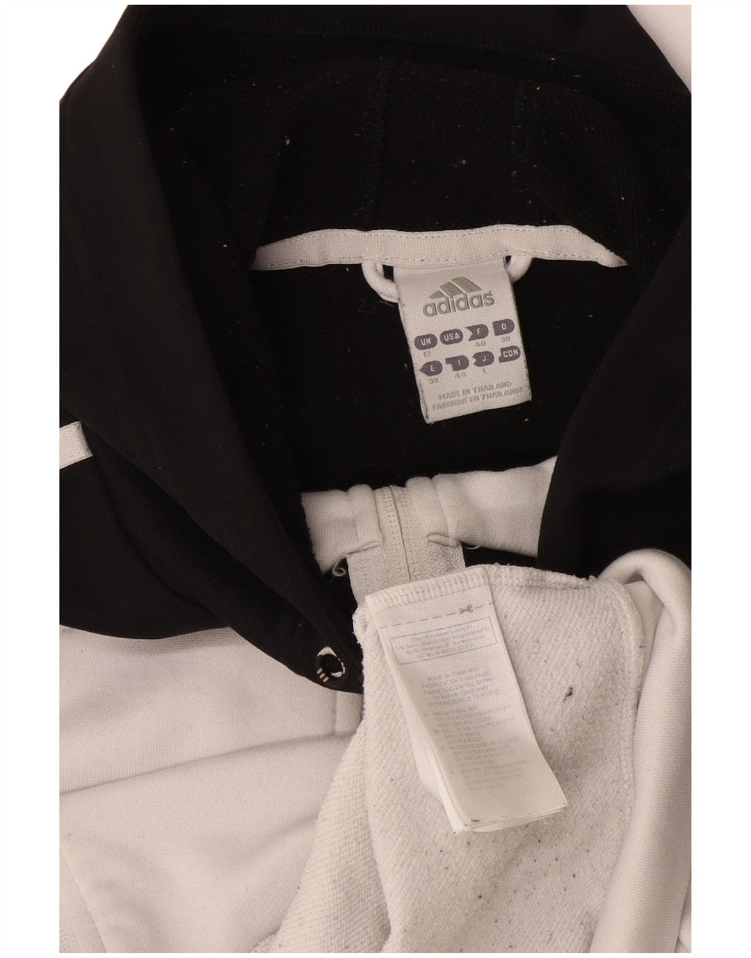 Suéter adidas feminino com capuz e zíper UK 12 médio preto colorblock poliéster