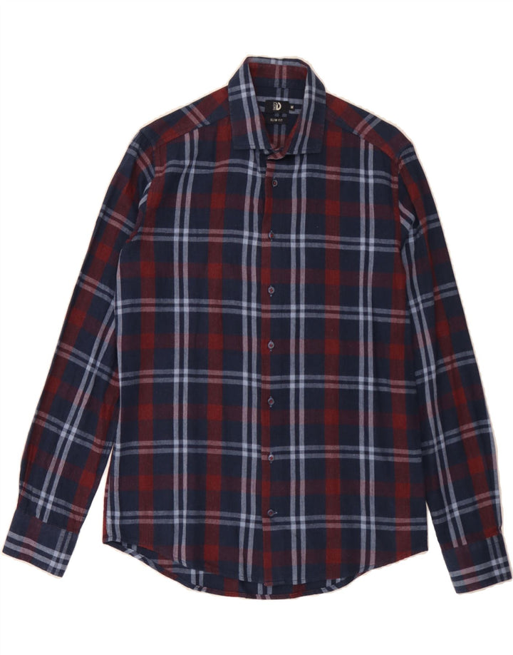 DACK'S Mens Slim Fit Shirt Medium Navy Blue Plaid Cotton Vintage Dack's and Second-Hand Dack's from Messina Hembry 