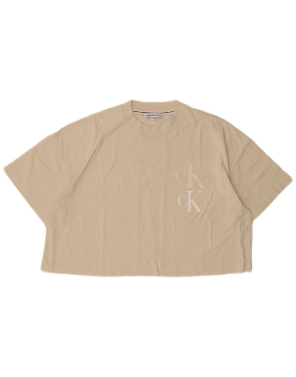 Calvin Klein Jeans Camiseta Feminina Oversized Crop Graphic Top Reino Unido 6 XS Bege
