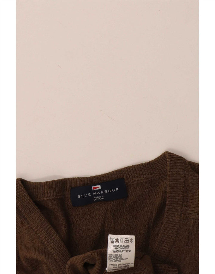 Suéter masculino Marks & Spencer Blue Harbor com decote em V grande acrílico marrom