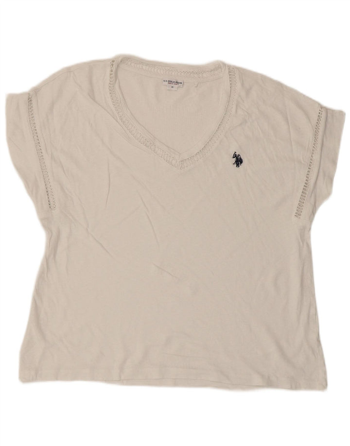 US Polo Assn. Camiseta Feminina Top UK 14 Médio Branco