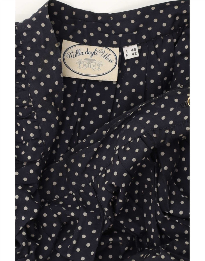 Saia maxi larga feminina vintage IT 46 grande W30 bolinhas azul marinho