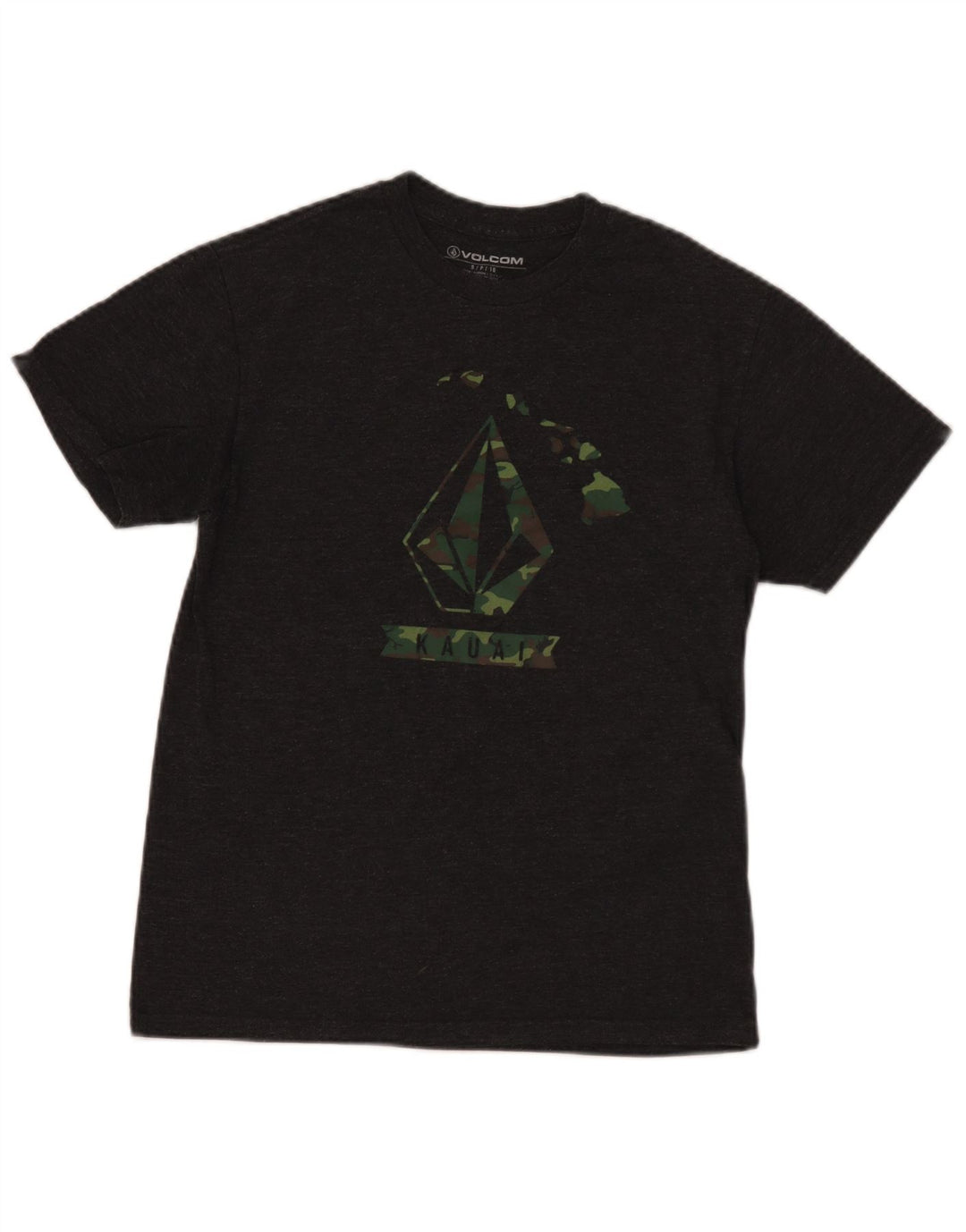 Camiseta masculina gráfica Volcom, camiseta pequena de algodão manchado cinza