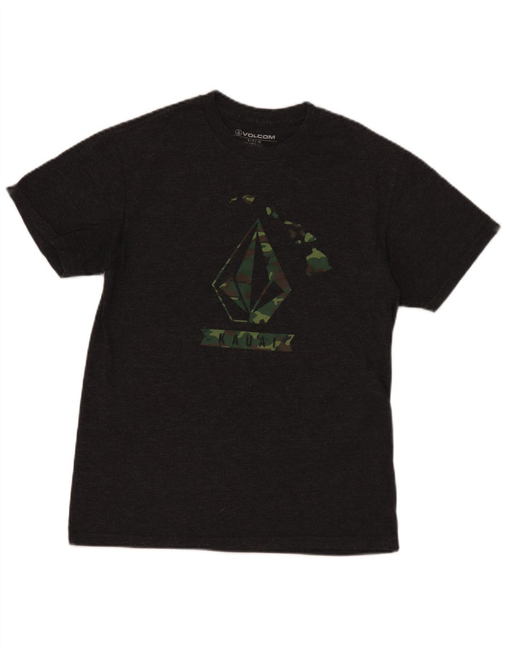 Camiseta masculina gráfica Volcom, camiseta pequena de algodão manchado cinza