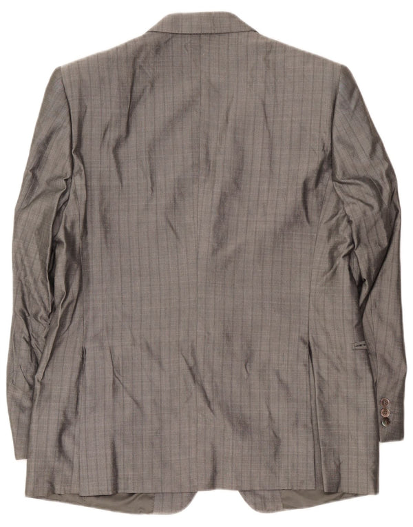 Jaqueta blazer masculina Pierre Cardin com 2 botões Reino Unido 38 seda listrada cinza médio