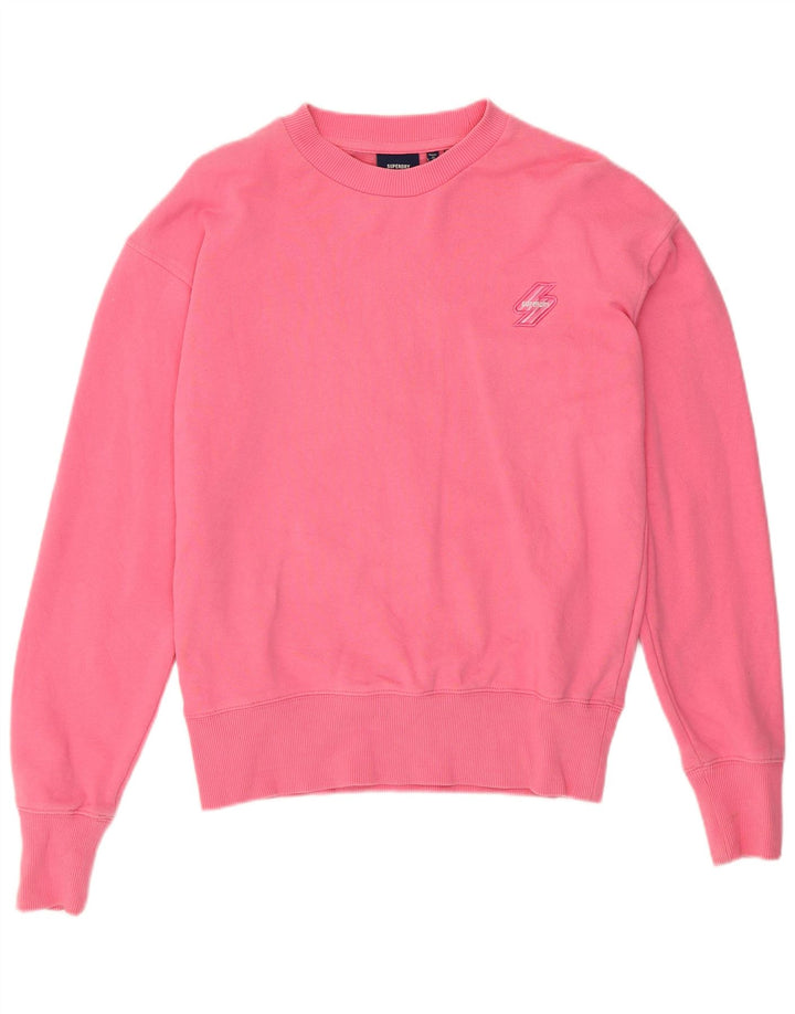 Superdry feminino oversized moletom jumper UK 8 pequeno algodão rosa