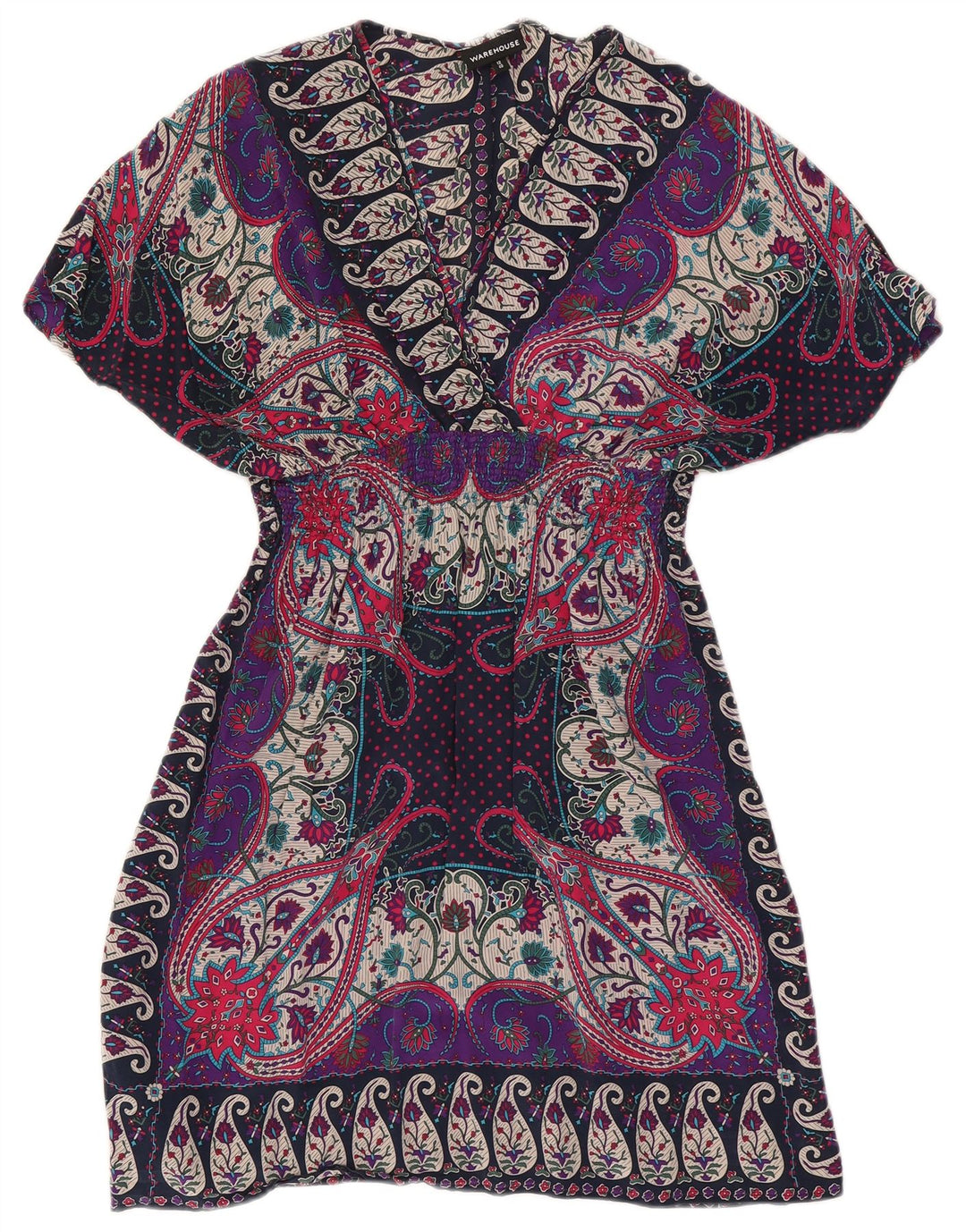 Vestido kaftan feminino Warehouse UK 12 médio multicolorido paisley seda