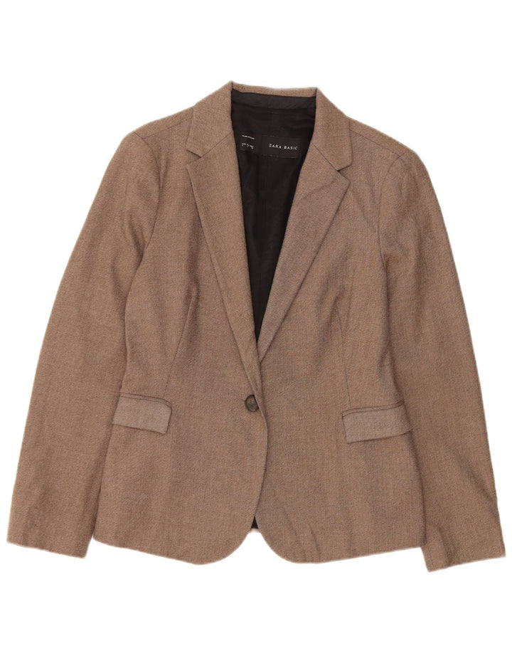 Jaqueta blazer feminina Zara com 1 botão Reino Unido 14 grande poliéster marrom