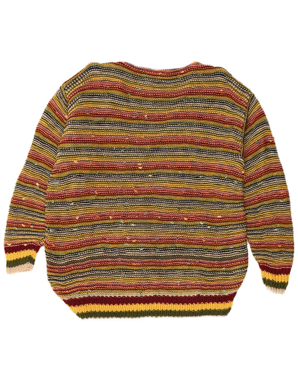 Suéter feminino vintage com decote em V UK 16 grande listrado multicolorido