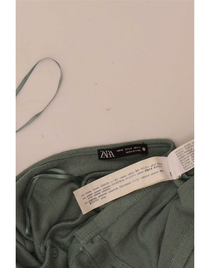 Zara Womens Crop Cardigan Top UK 12 Médio Verde Viscose