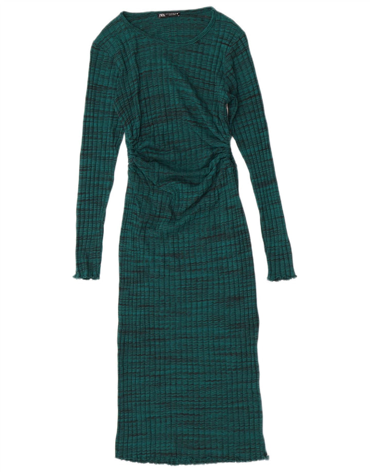Vestido jumper feminino Zara Reino Unido 12 listrado verde médio