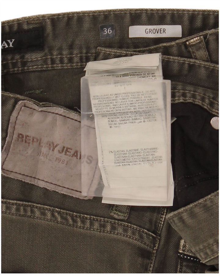 REPLAY Masculino Grover Slim Jeans W36 L32 Algodão Cáqui