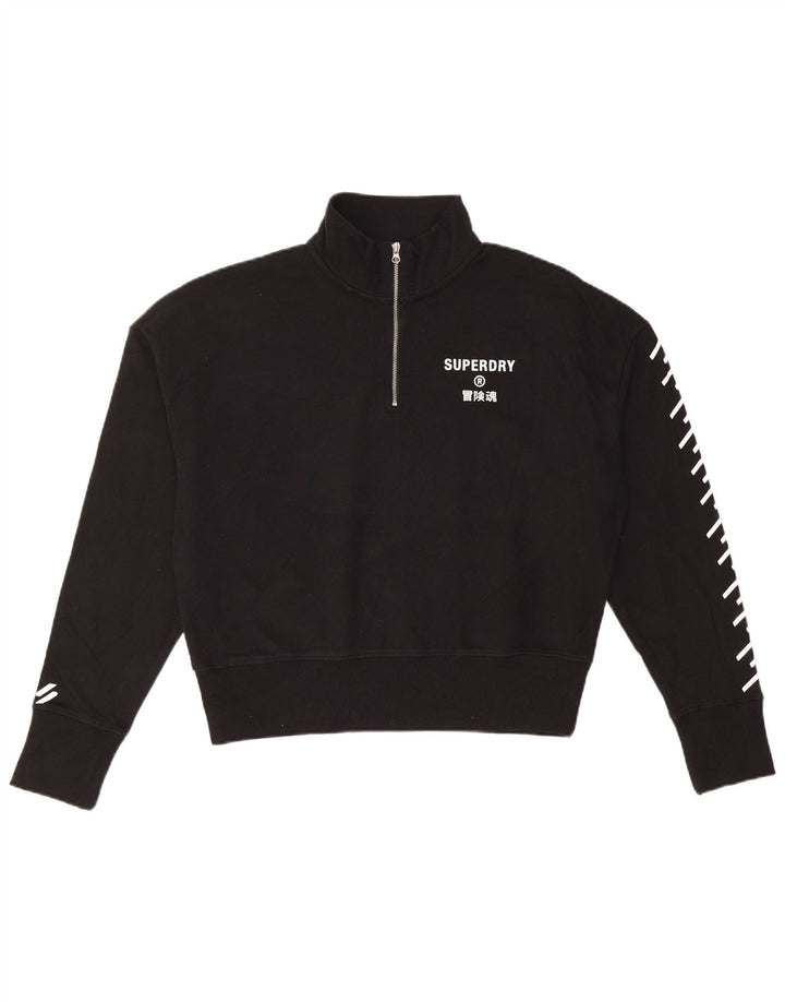 Suéter Superdry Feminino Crop Graphic Zip Neck Suéter Reino Unido 12 Médio Preto