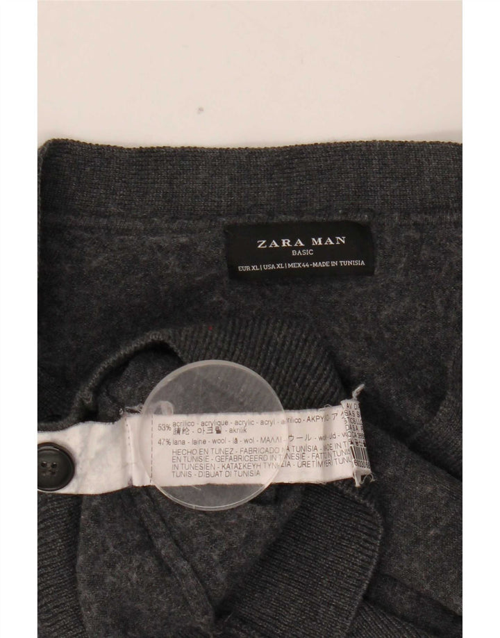 Zara Suéter Cardigan Masculino XL Cinza Acrílico