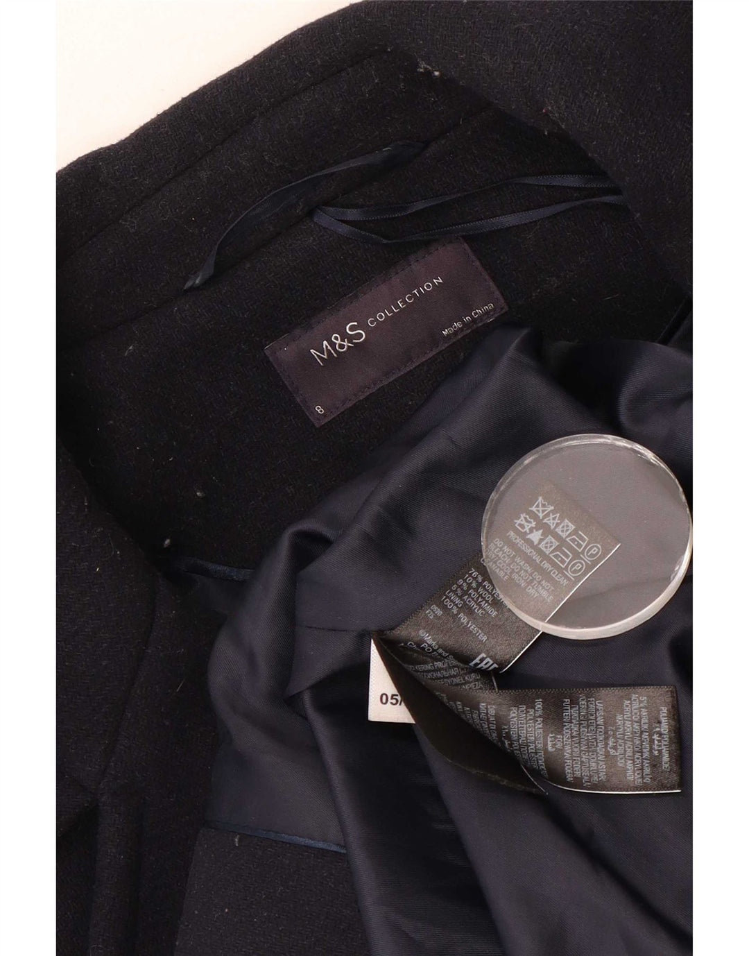 Casaco feminino oversized Pea da Marks & Spencer Reino Unido 8 pequeno poliéster azul marinho