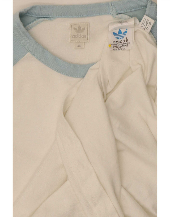 Adidas feminino gráfico top manga 3/4 IT 44 médio branco colorblock algodão