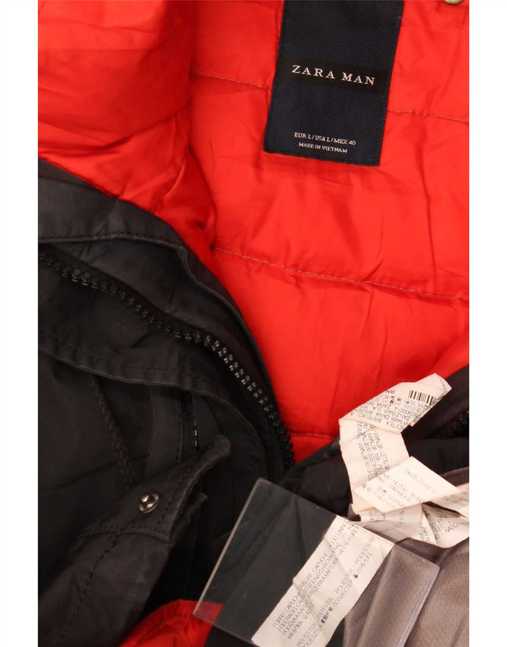 Jaqueta acolchoada com capuz masculina Zara UK 40 grande poliéster preto