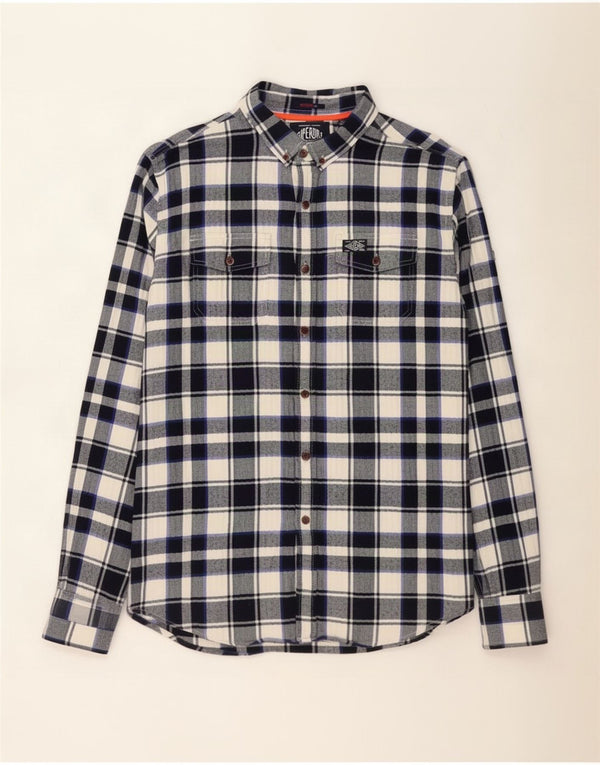 Camisa masculina de flanela Superdry XL azul marinho algodão xadrez