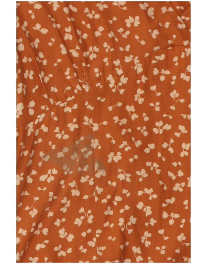 Vestido de verão feminino French Connection UK 12 viscose floral laranja médio