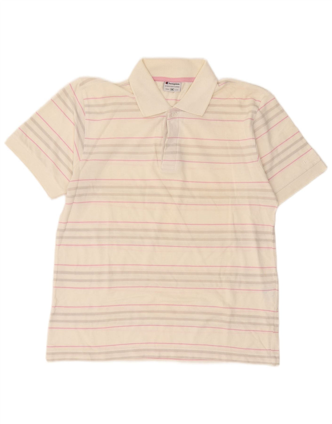 Camisa polo masculina Champion de algodão listrado branco médio