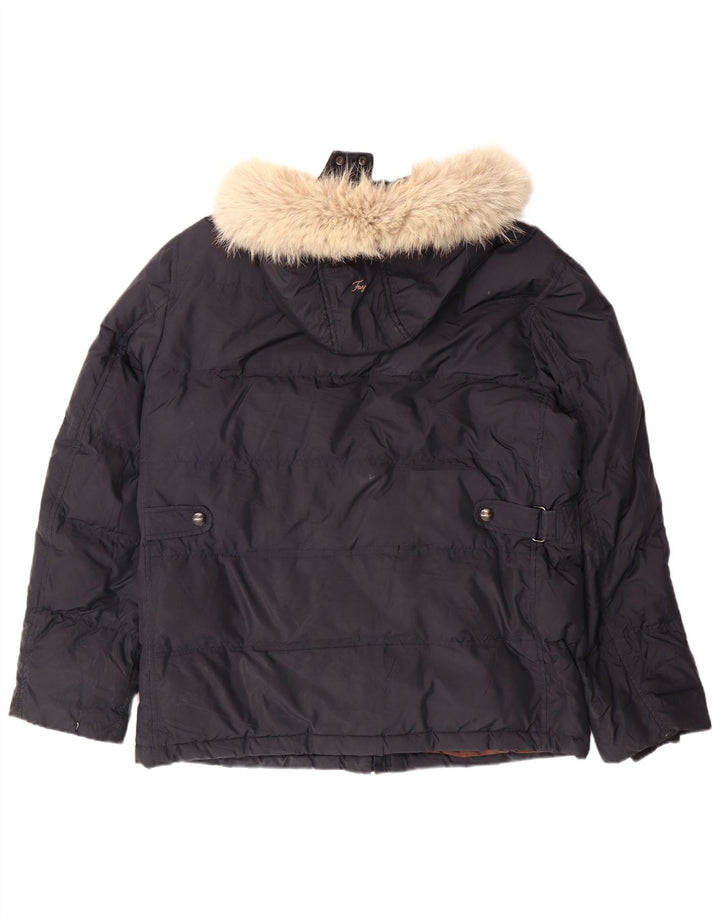 Jaqueta acolchoada com capuz masculina FAY UK 40 grande poliéster azul marinho