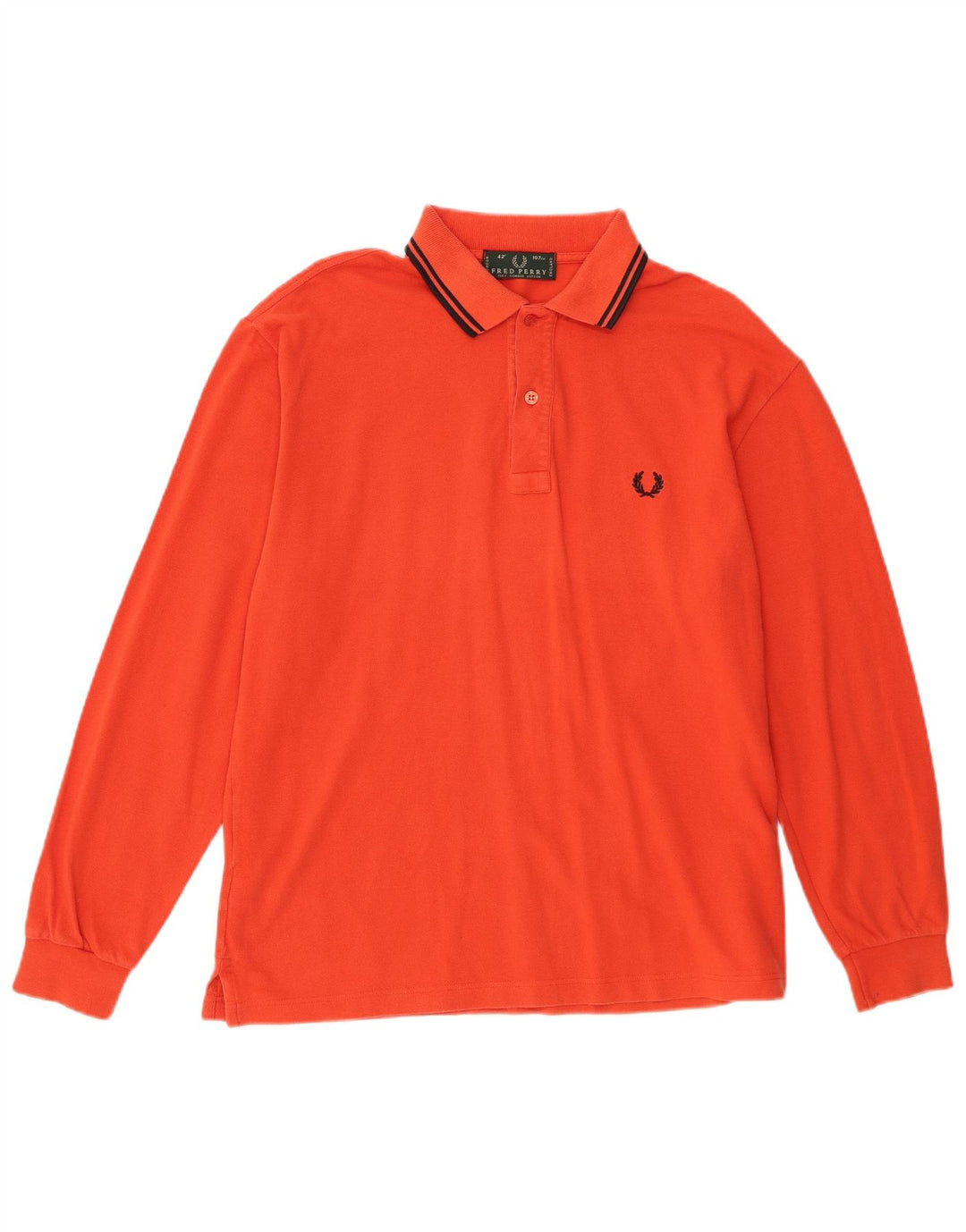Camisa polo masculina de manga comprida Fred Perry algodão laranja médio